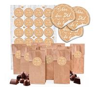 24 petits sacs de papier Marron Beige Blanc Crème Couleurs de Belle que tu es là avec insert de parchemin 7 x 4 autocollants ronde 4 x 20,5 cm + 24 cm Nostalgie Vintage Shabby emballage de Give Away