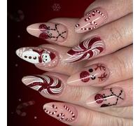 24 pezuñas falsas de Navidad con rosas brillantes, palitos de caramelo y diseños de ciervos, ABS para fiestas de vacaciones, arte, fiestas, pezuñas portátiles con plan de abanico