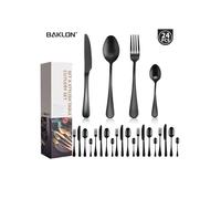 24-piece cutlery set made of high-gloss polished stainless steel for 6 people, ideal for everyday use in the family, black