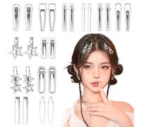 24 Pieces Clips de Pelo de Plata,Y2K Star Hair Clips,Kawaii Punk Style Metal Hair Clips,Pinzas Metálicas para el Pelo,Se Utiliza para Emparejamientos Cotidianos,Citas,Desplazamientos,Peluquería