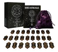 24 piedras rúnicas - Runa de madera para principiantes de 0,2 cm con guía | Juego de símbolos de meditación tallados en bolsa de terciopelo | Herramienta de energía mítica para dormitorio, camping