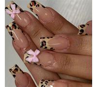 24 piezas 3d arcos uñas falsas leopardo impresión uñas artificiales francés en uñas alto brillo prensa en uñas para mujer