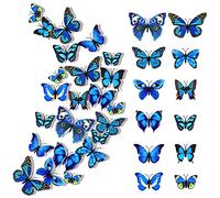 24 Piezas 3D Mariposa Pegatinas de Pared Etiquetas Engomadas Mariposas Decoración de la Pared Mariposas de pared Accesorios para el dormitorio Para Hogar Casa Habitación (Azul)