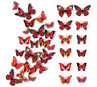 24 Piezas 3D Mariposa Pegatinas de Pared Etiquetas Engomadas Mariposas Decoración de la Pared Mariposas de pared Accesorios para el dormitorio Para Hogar Casa Habitación (Rojo)
