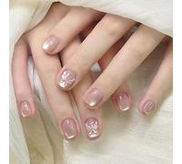 24 piezas 3D mariposa prensa en las uñas ojos de gatos uñas postizas uñas acrílicas brillantes elegante barrido completo palo en las uñas