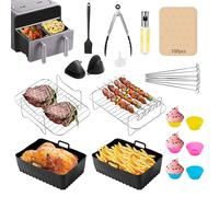 24 Piezas Accesorios Freidora de Aire, Accesorios Freidora Sin Aceite, Molde Silicona Freidora de Aire para Ninja Foodi y Freidoras de Aire de Doble Zona 7.6L-9.5L, Incluye Bandeja de Silicone, Pinza