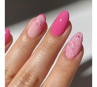 24 Piezas Almond Press On Nails Flower Falso Pegado Artificial Para Mujer En Cail Affine Almond French En La Uña