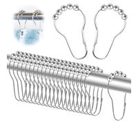 24 Piezas Anillos de Cortina de Ducha, Ganchos con Sistema Deslizante, Anillos de Ducha, Anillas para Cortinas, Ganchos Cortina Ducha, Anillas Cortina para Barra de Ducha, Baños, Ventanas (Plateado)