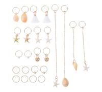 24 Piezas Aro Pelo Colgante de Concha Marina, Estilo Boho | Plástico y Concha Falsa, Ligero y Seguro para Trenzas, Uso Diario y Vacaciones