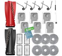 24 Piezas Aspiradoras para Roborock Saros 10R/Saros 20/Qrevo CurvX/Qrevo Curv 2 ProX/Curv 2 Pro: 2 Cepillos Principales,6 Bolsas para Polvo,4 Filtros,6 Toallita,4 Cepillos Laterales
