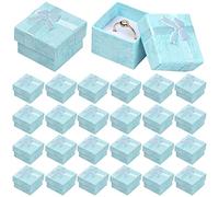 24 Piezas Caja de Regalo para Joyería, Caja del Anillo, Pequeño Cajitas de Carton para Regalos, Cajas de Presentación, Caja de Papel para Exhibir Pendiente Collar Anillo, 4x4x3cm (Azul)