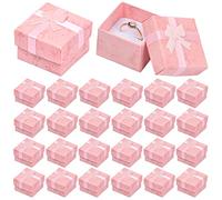 24 Piezas Caja de Regalo para Joyería, Caja del Anillo, Pequeño Cajitas de Carton para Regalos, Cajas de Presentación, Caja de Papel para Exhibir Pendiente Collar Anillo, 4x4x3cm (Rosa)