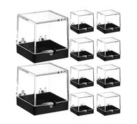 24 Piezas Caja Expositora Cuadrada con Tapa, Negro | Plástico, Diseño Cúbico de 3,5cm, Uso Educativo y Coleccionismo, Protege durante Transporte