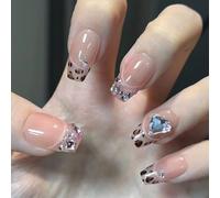 24 Piezas Clavos De San Valentín Prensado En Uñas Uñas Artificiales Con Diamantes De Leopardo Diseños Manicura Uñas Decora