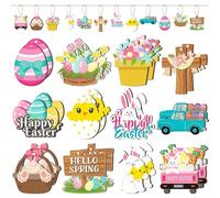 24 piezas Colgante Pascua Madera, Huevo de Pascua Colgante, Colgante de Conejo de Pascua de Madera, Adornos Colgantes de Pascua, Colgante Decoracion de Pascua, para Decoracion Pascua Primavera Fiesta