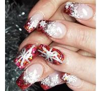 24 piezas copos de nieve cubiertas completas pegar en las uñas arcos artificiales falsas bailarinas consejos franceses prensado arcos prensa brillante código completo palo bailarinas falsas