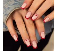 24 Piezas Corazón Completo Cubiertas Para Uñas Artificiales Con Encaje Francés Acrílico Cuadrado Para Presionar Fácil Pegado Para Mujer
