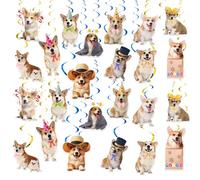 24 piezas Corgi colgantes de remolino para decoración de techo Corgi, decoraciones de fiesta de Corgi, suministros de fiesta de cumpleaños para perros Corgi, suministros de fiesta de cumpleaños