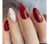 24 Piezas Cortas en Forma de Almendra Prensa en Uñas Rayas Brillantes Diseños de Uñas Artificiales Cobertura Completa Decoración de Arte de Uñas para Uso Diario