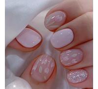 24 Piezas Cortas Uñas Postizas Francesa Cubierta Completa Almendra Uñas Falsas Acrílico Tulipanes Morados Francesa Press on Nails con Pegamento Gelatina para Mujeres y Niñas Nail Art, 12 Tamaños