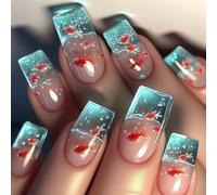 24 Piezas Cuadradas a Presión En Uñas Diseño Brillante Acrílico Falso Francés Pegamentos Artificiales Falsos Para Mujeres En Uñas Ataúd Almendra Punta Francesa En Uñas