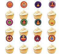 24 piezas Cupcake Toppers Diwali, Feliz Diwali Diyas Adornos Postres y Tartas Palillos para Cupcakes India Festival de las Luces Cumpleaños Decoraciones para Fiesta de Deepavali Suministros