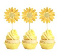 24 piezas Daisy decoración para tartas con purpurina margaritas decoración para cupcakes con diseño de margaritas para crisantemo temática bebé ducha boda cumpleaños fiesta pastel decoración dorado