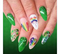 24 piezas de ABS decorados con purpurina verde tréboles de aspecto festivo Good Fortunes Rainbow Nails