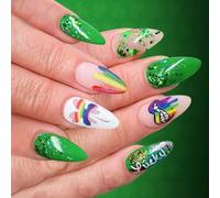 24 piezas de ABS decorados con purpurina verde tréboles de aspecto festivo Good Fortunes Rainbow Nails