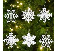 24 Piezas de Adornos Blancos de Copos de Nieve, Adornos para Árbol de Navidad con Cuerdas, Destellos - Adornos para Árbol de Navidad para Celebraciones, Fiestas, Bodas, para Decorar Árboles de Navidad