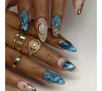 24 piezas de arte de uñas que contienen patrones de estrellas de océanos y ojos de gato brillantes ABS para múltiples opciones de estilos y uso rápido de uñas de mar profundo