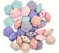 24 piezas de Cuentas Focales de Silicona en 6 Colores, Cuentas de Flores para Llaveros y Collares - Kit de Pulseras (12pcs Pastel)