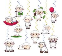 24 piezas de decoración colgante de oveja, remolinos colgantes de ovejas, remolinos de techo, suministros de fiesta de cumpleaños de ovejas para decoración de fiesta de ovejas, animales de granja