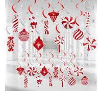 24 piezas de decoración de remolino colgante de bastón de caramelo de Navidad, piruletas rojas y blancas, remolinos colgantes de menta, adornos para el hogar, invierno, vacaciones, Navidad, decoración