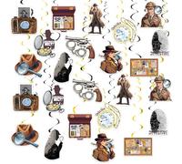 24 piezas de decoración de remolino colgante de detective, serpentinas de techo, decoraciones colgantes, decoraciones de fiesta de detective, suministros de fiesta de cumpleaños