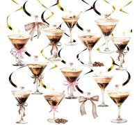 24 piezas de decoración de remolino colgante de Martini, color rosa y marrón, con lazo de café y martini, serpentinas de techo para cumpleaños, despedida de soltera, suministros de fiesta