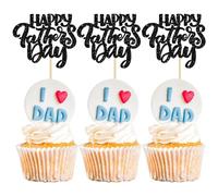 24 piezas de decoración para magdalenas del día del padre con purpurina negra, decoración para tartas de cumpleaños para el día del padre, suministros para fiestas