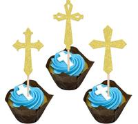24 piezas de decoración para tartas con forma de cruz, con purpurina, bautismo, cristianismo, Dios, bendición, decoración para tartas religiosas, primera comunión, cumpleaños, decoración para tartas