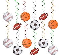 24 piezas de deportes colgantes remolinos decoraciones de béisbol, baloncesto, fútbol, remolinos colgantes de fútbol, remolinos de techo, tema deportivo, remolinos de colores, serpentinas para