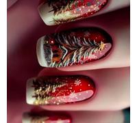 24 piezas de diamantes de imitación enrojecimiento, purpurina, patrones de copo de nieve, uñas postizas ABS para Navidad y ocasiones especiales, gotas de agua, uñas de gel de Navidad con diamantes