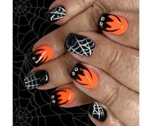 24 piezas de encaje artificial de Halloween, diseño de telaraña brillante, puntas cuadradas cortas para prensar, flores francesas, fiestas, uñas de Halloween para imprimir