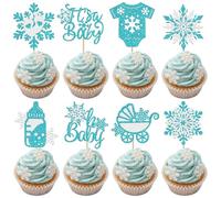24 piezas de It's a Baby Copo de Nieve Decoración para Tartas Oh Bebé Copos de Nieve Cupcake Toppers Invierno Hielo Nieve Temática Decoración para Niños Cumpleaños Fiesta Pasteles Decoraciones Azul