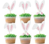 24 piezas de orejas de conejo decoración para tartas, pestañas, nariz, patas, decoración Happy Easter, decoración para Pascua, conejo, temática de bebé, ducha, niños, cumpleaños, fiestas, color rosa y