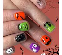 24 Piezas De Patrón Murciélago Telaraña Halloween Puntas Cuadradas Artificiales Uñas Que No Necesitan Herramientas Manicura Francesa Prensa En Uñas