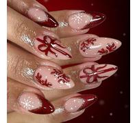 24 piezas de puntas francesas falsas festivas de larga duración con diseño de copo de nieve de invierno, cómodo de llevar para ocasiones especiales, ABS a presión