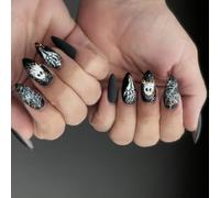 24 piezas de puntas negras opacas de Halloween para Halloween, manifestación, esqueleto, flor, plan de arte, forma de tuerca, pezuñas fraudulentas, ABS permanente, sustancia para fiestas, uso