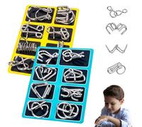 24 Piezas De Rompecabezas Metal Montessori para Resolver, Juegos Mentales Física Pensamiento Inverso, Juego Desenredo Anillos Metal, Juguete Truco Magia Anillo Salas Espera(A+B)