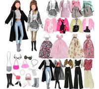 24 piezas de ropa y accesorios para muñecas de 11,5 pulgadas con falda Pepita, abrigo negro y cortavientos, incluye zapatos, bolsa y joyas para estilos frescos, lindos y elegantes
