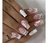 24 piezas de uñas a presión con diamantes de imitación franceses, diseños de mariposas adhesivas para creadores de tendencias y amantes del arte, uñas del Día de la Independencia