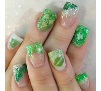 24 piezas de uñas adhesivas con punta francesa, tréboles, artificiales, para festivales, labios falsos, impresión a presión